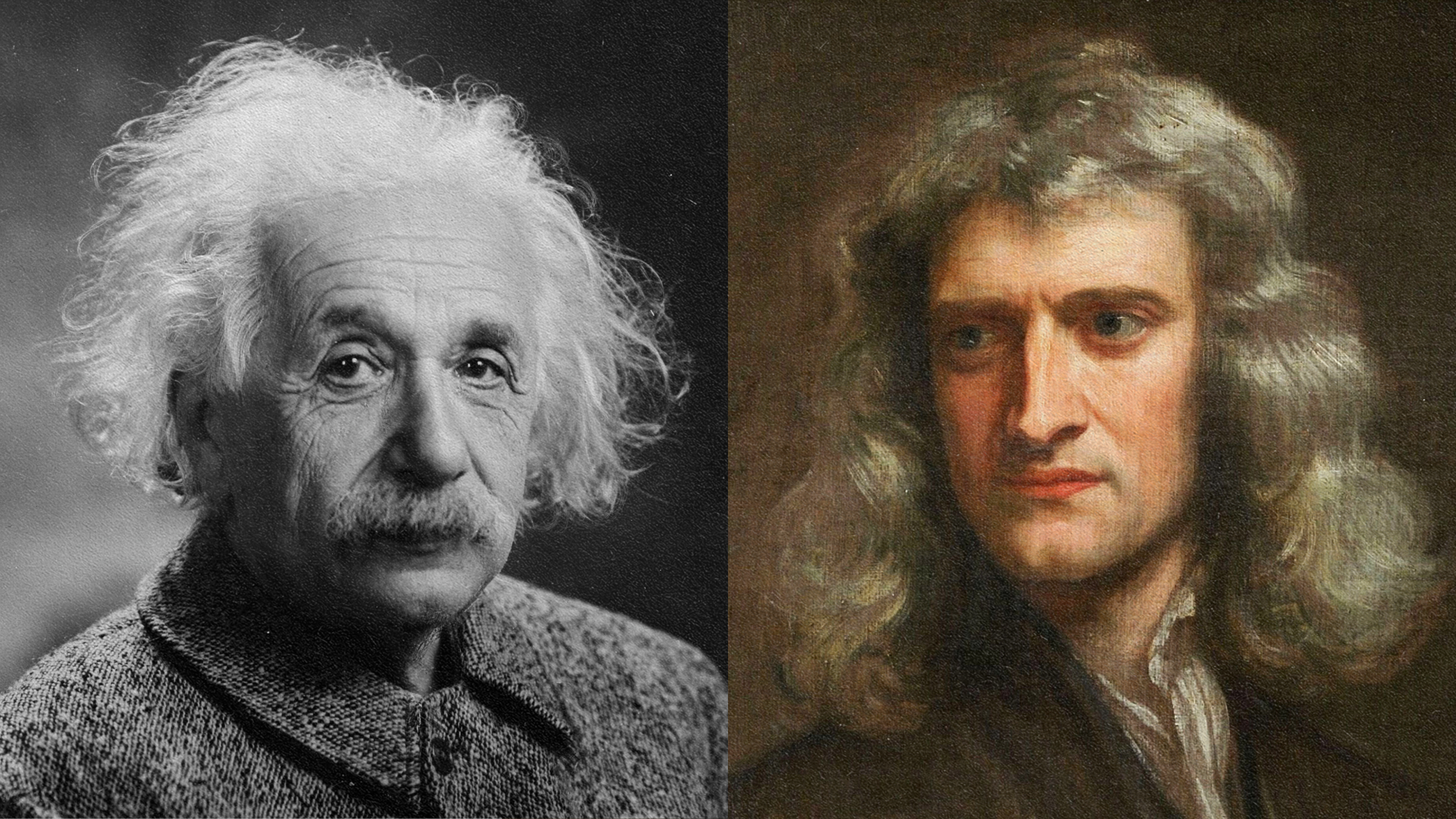 A black and white photo of Albert Einstein demonstrating gravity force.